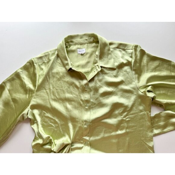 SONG OF STYLE Marta Pistachio Green Satin Mini Kimono Tie Shirt Dress, Size L - Picture 5 of 16
